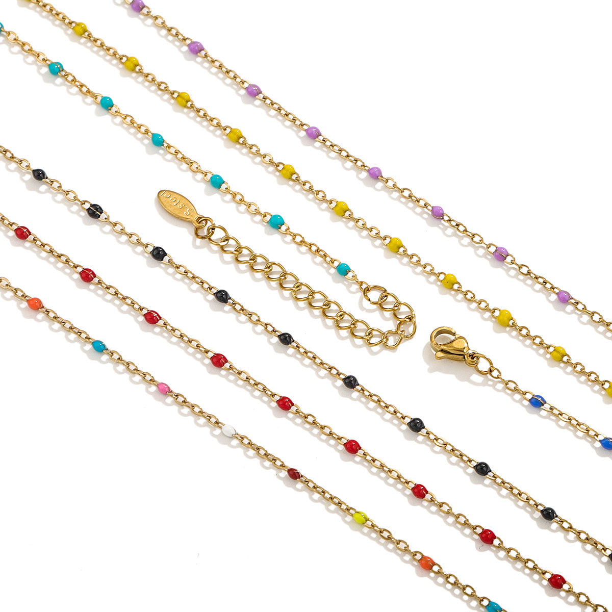 Unisex Titanium Steel Chain Bracelet With Dripping Cross Enamel Detailing Round Geometric Electroplated Finish