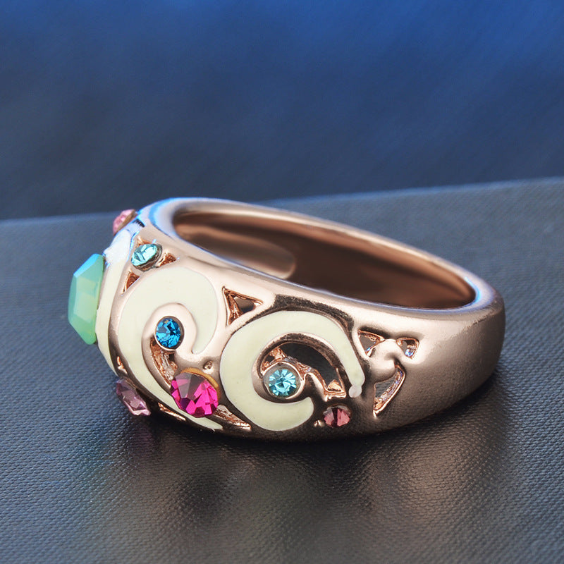 Rose Gold Plated Ring With Rhinestone Inlay Jewelry