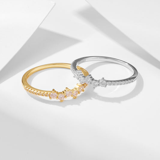 Sterling Silver Geometric Ring For Women With Round Diamond