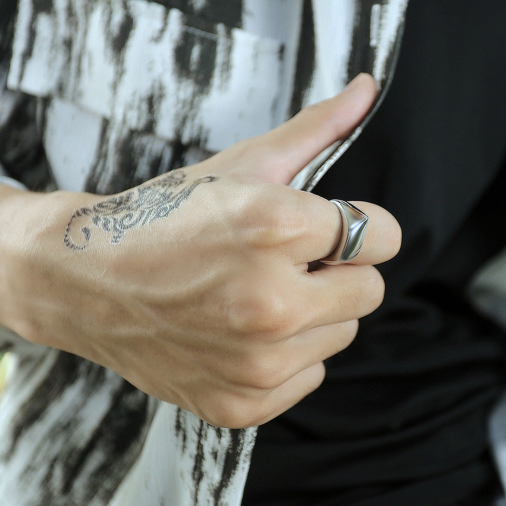 Mens Titanium Steel Ring Retro Punk Geometric Trendy Jewelry Durable High Quality Fashion Accessory Bold Style