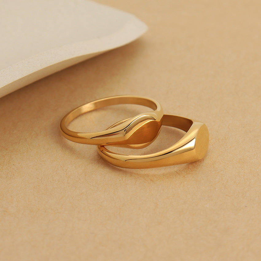 Oval Polished Stainless Steel Ring With Plain Band