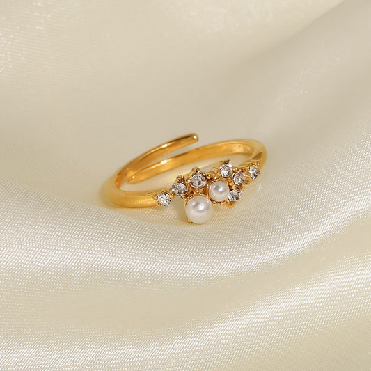 Womens Fashion White Pearl Diamond Ring Stainless Steel Jewelry Elegant Gift For Anniversary Promise Ring For Women Ring