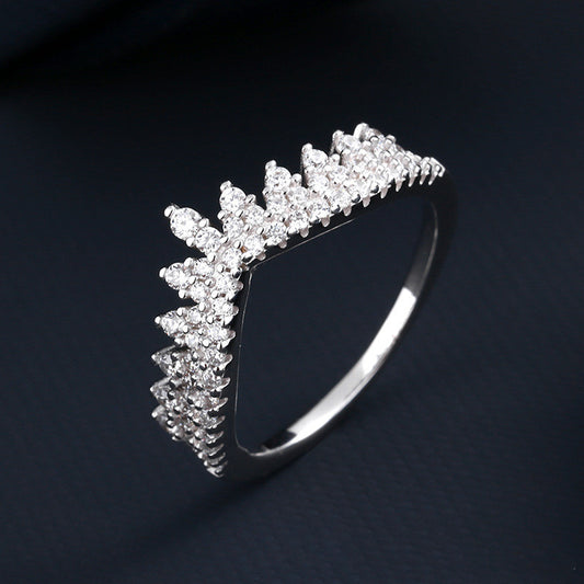 Women Crown Ring Zircon Inlaid White Gold Plated Elegant Jewelry Gift For Her Anniversary Engagement Daily Wear