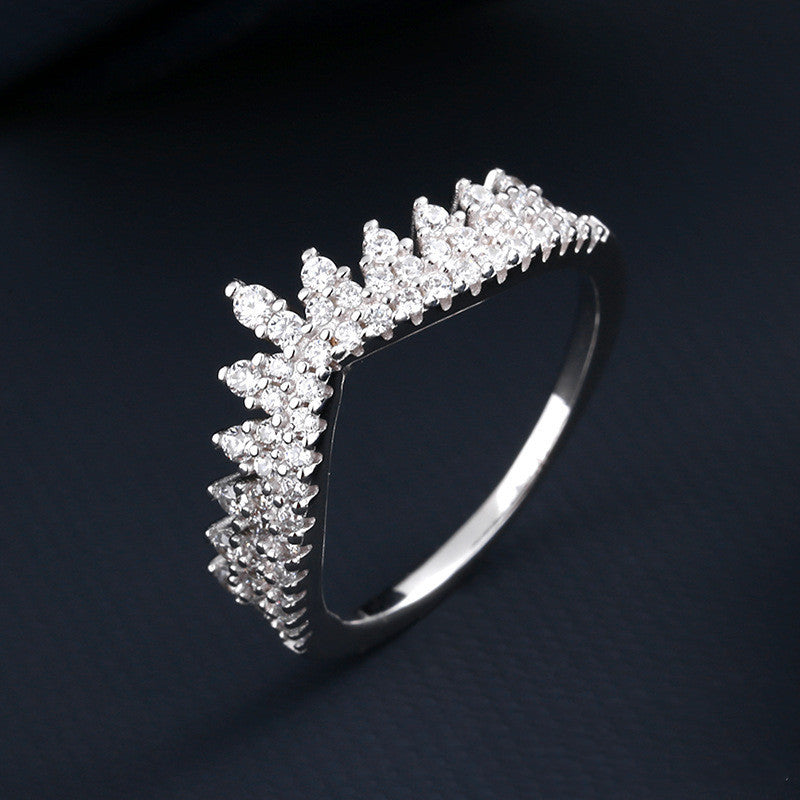 Women Crown Ring Zircon Inlaid White Gold Plated Elegant Jewelry Gift For Her Anniversary Engagement Daily Wear