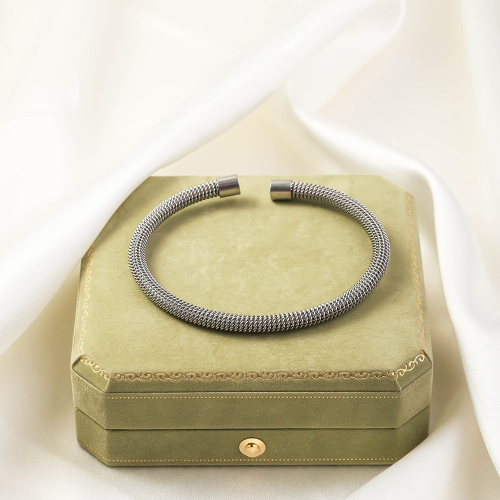 Stainless Steel Woven Bracelet Open Ended Fashion Bangle Electroplated Durable Round Design Accessory Steel And Gold