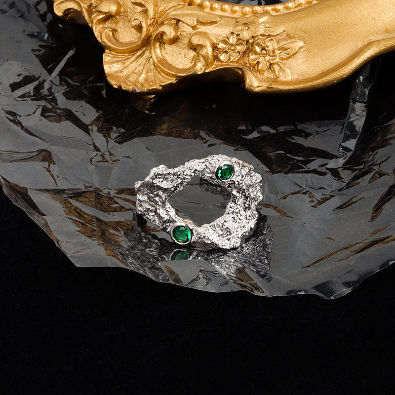 Womens Adjustable Fashion Ring Irregular Texture Copper Band With Zircon Inlay Geometric Hollow Design Electroplated