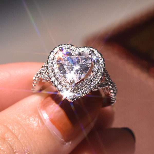Womens Alloy Ring With White Crystal Heart Design Electroplated Fashion Jewelry Accessory With Crystal Sparkle