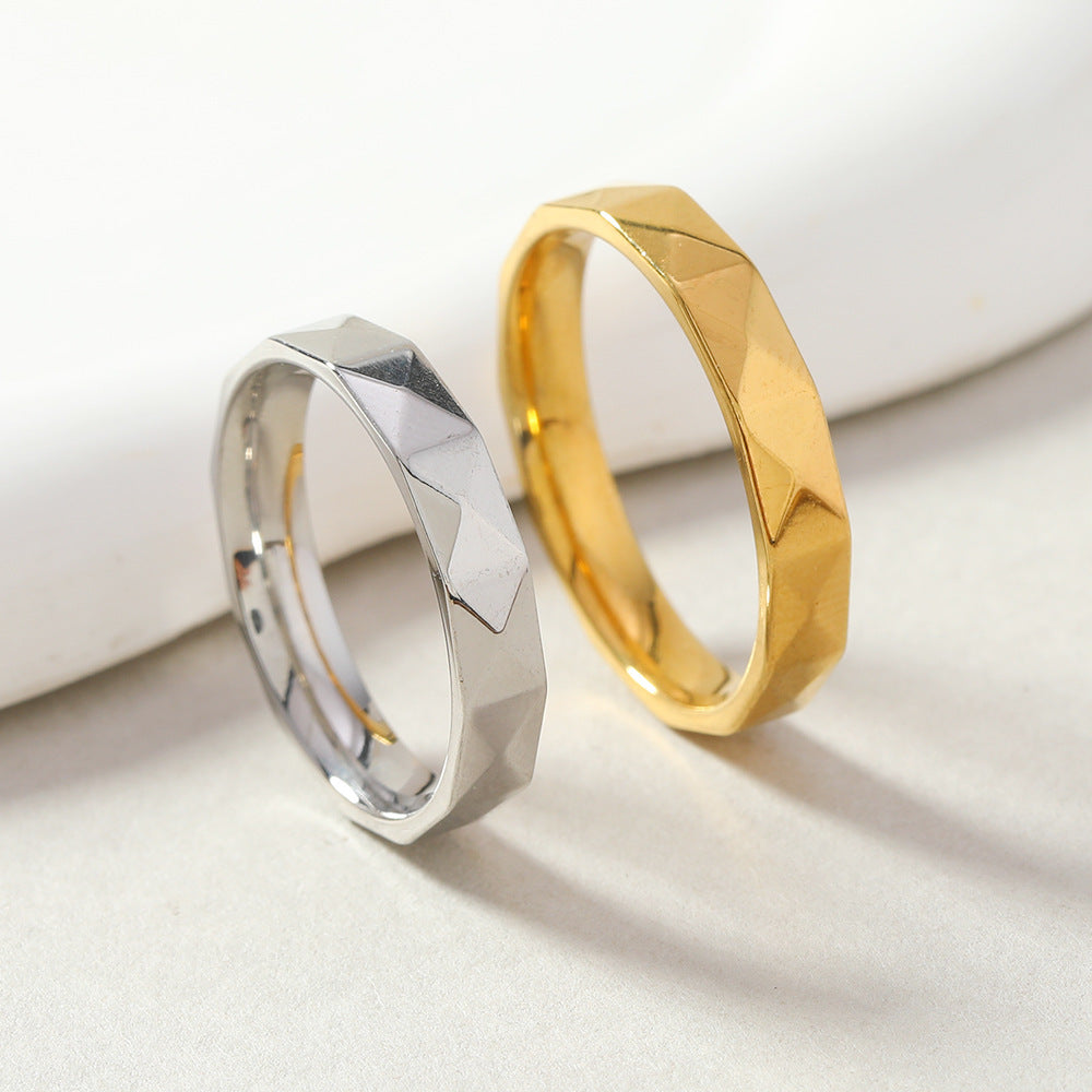 Unisex Stainless Steel Ring 6mm Diamond Geometric Design With Round And Quadrilateral Elements Steel And Gold Rhinestone