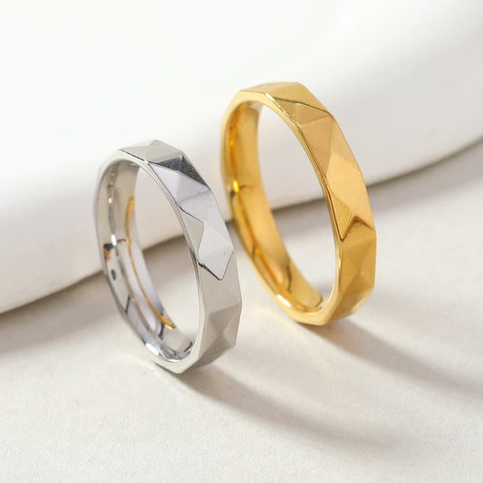 Unisex Stainless Steel Ring 6mm Diamond Geometric Design With Round And Quadrilateral Elements Steel And Gold Rhinestone