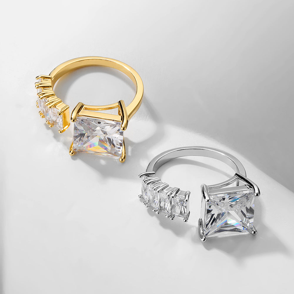 Women's Fashion Retro Temperament Inlaid Geometric Zircon Ring