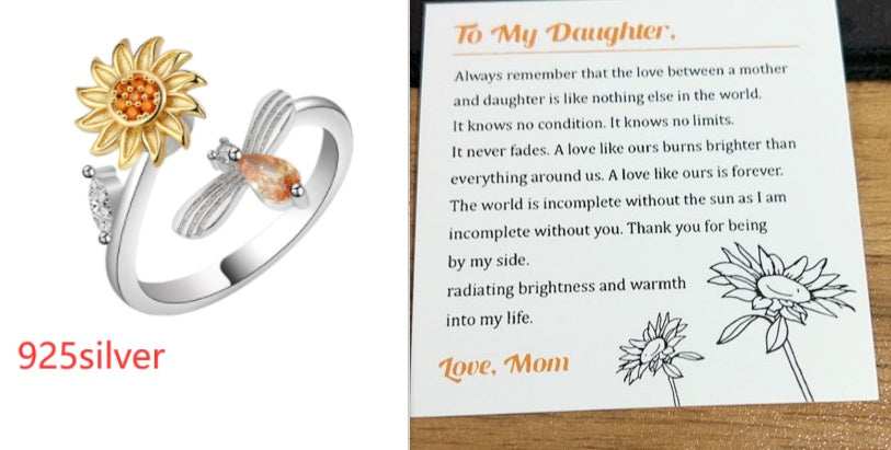 Rotating Sunflower Geometric Silver Ring Electroplated