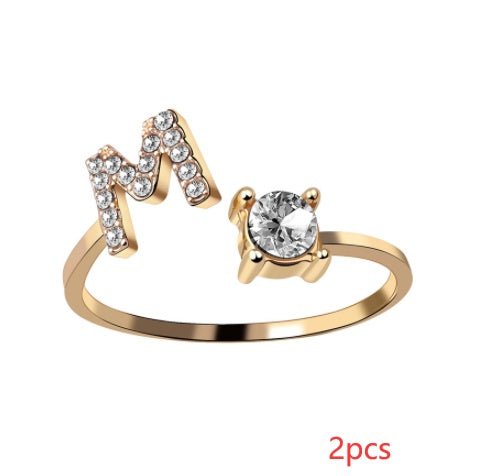 Womens Initial Letter Ring Adjustable Vintage Jewelry Zircon Accents Alloy Rhinestone Ring Perfect For Gifting