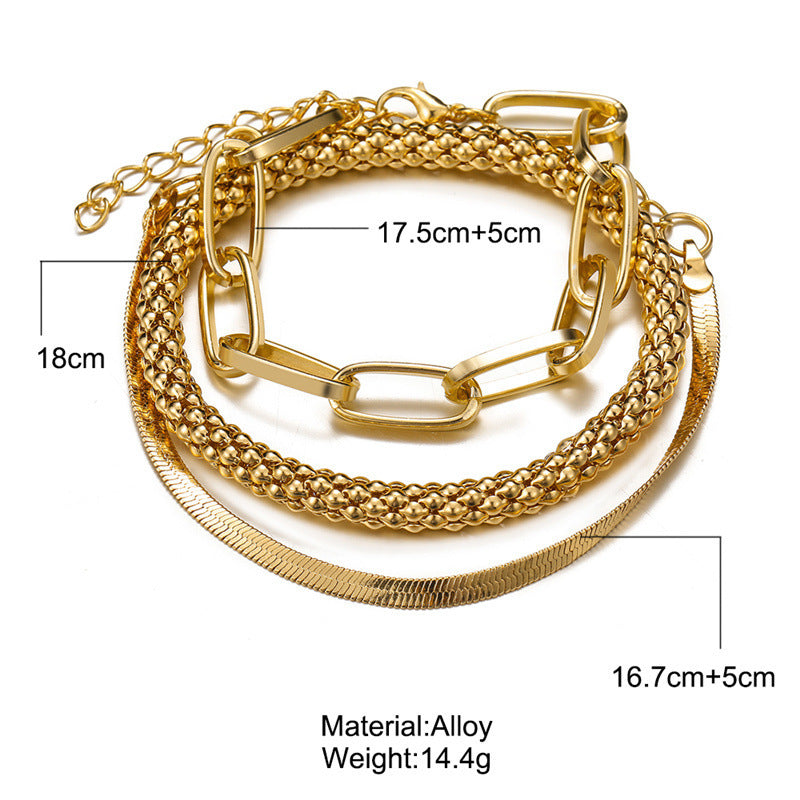 Womens Bracelet Set Multi Layer Geometric Design Snake Bone Chain Electroplated Alloy Jewelry 3 European Fashion