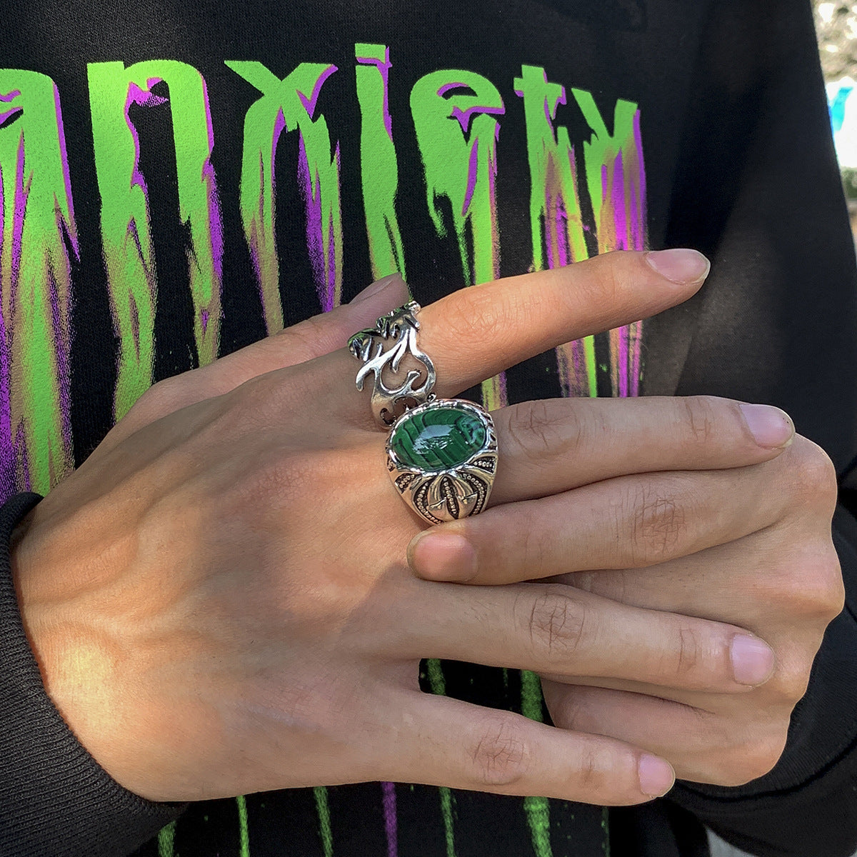 Mens Ring Set Of Two Retro Pattern Design Ancient Silver Finish Perfect For Everyday Wear Or Special Occasions