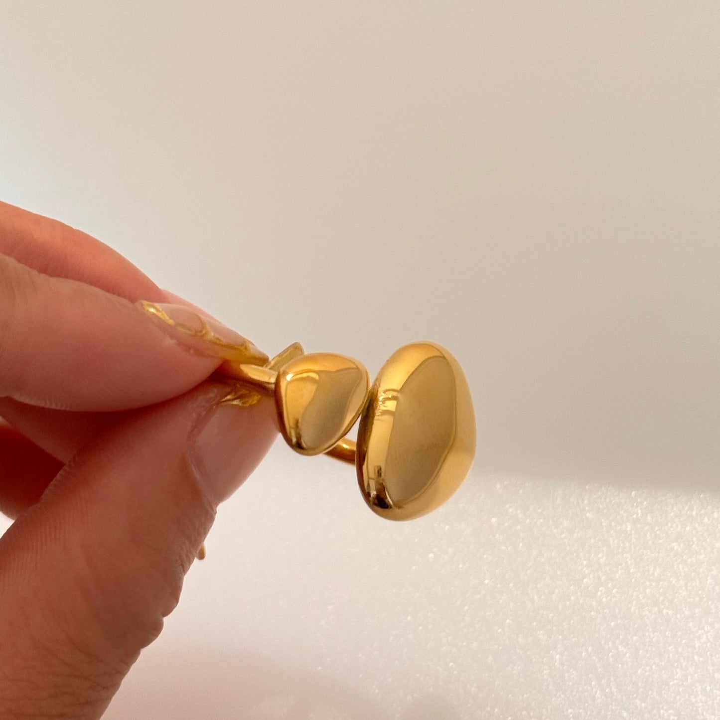 Womens Gold Plated Ring Titanium Steel Irregular Polished Open Band Heart Ring Adjustable Size Silver Glamorous