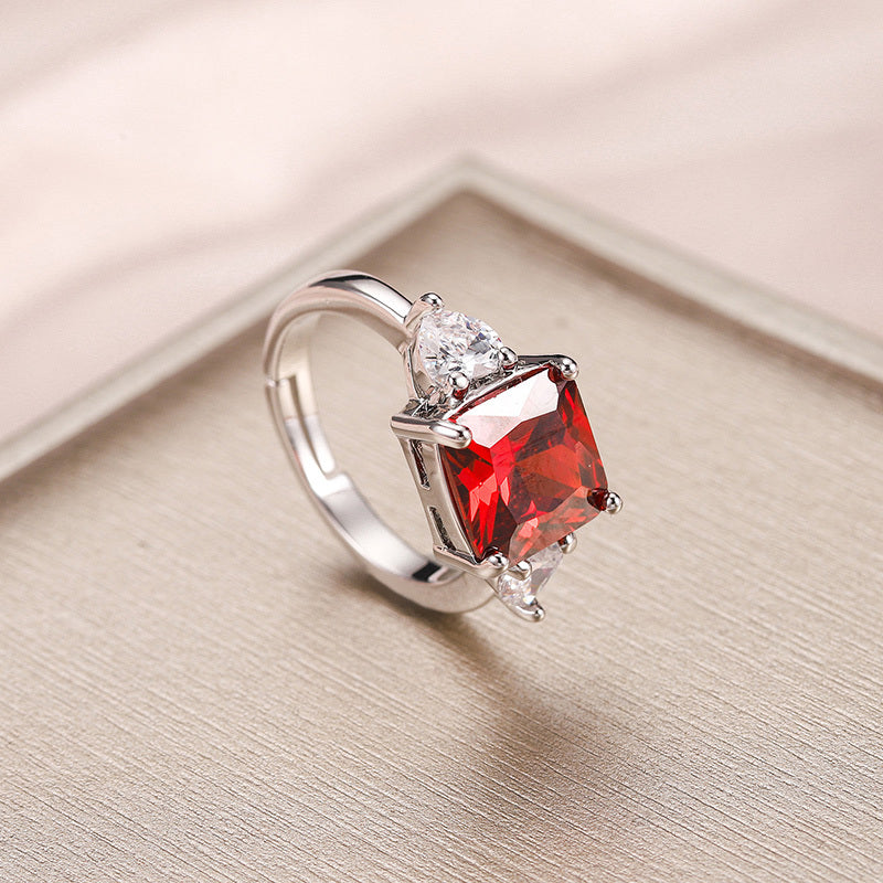 Copper Ring With Square Inlaid Zircon Accent Multicolor Jewelry For Women Gift For Her Fashion Jewelry For Her