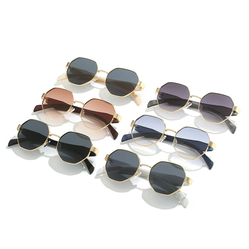 Womens Polygonal Sunglasses Large Rim Metal Frame Sun Glasses For Fashion Travel And Sun Protection Elegant Minimalist