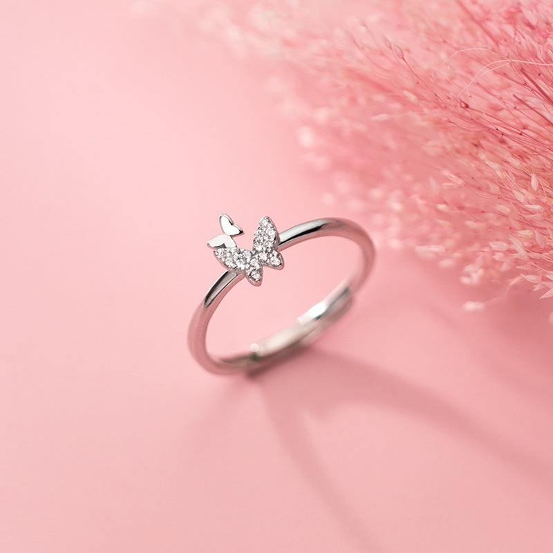 Adjustable Sterling Silver Butterfly Ring S925 Insect Jewelry for Women Delicate Gift Ideal Gift for Her Shine