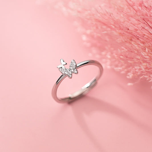 Adjustable Sterling Silver Butterfly Ring S925 Insect Jewelry for Women Delicate Gift Ideal Gift for Her Shine