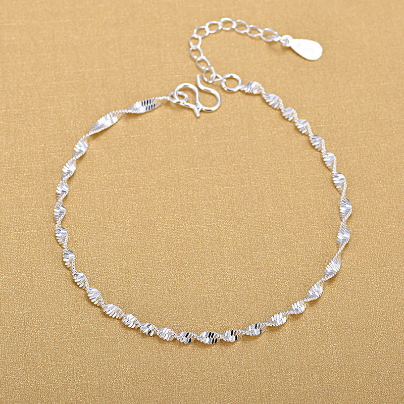 Silver Plated Wave Bracelet And Anklet Sets For Women Adjustable 16cm Water Design Jewelry For Women And Girls