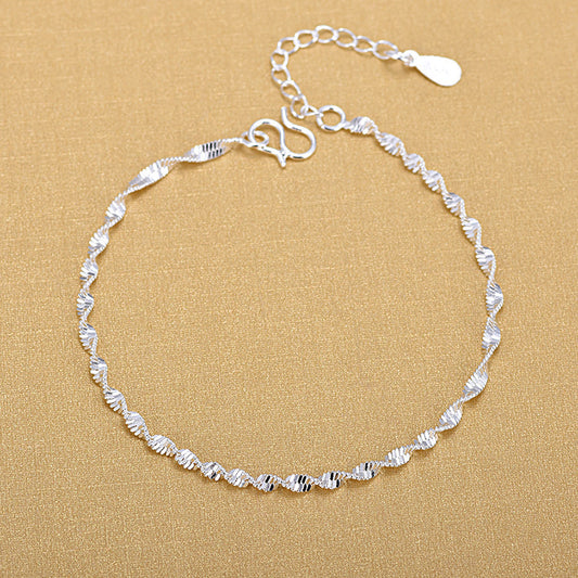 Silver Plated Wave Bracelet And Anklet Sets For Women Adjustable 16cm Water Design Jewelry For Women And Girls