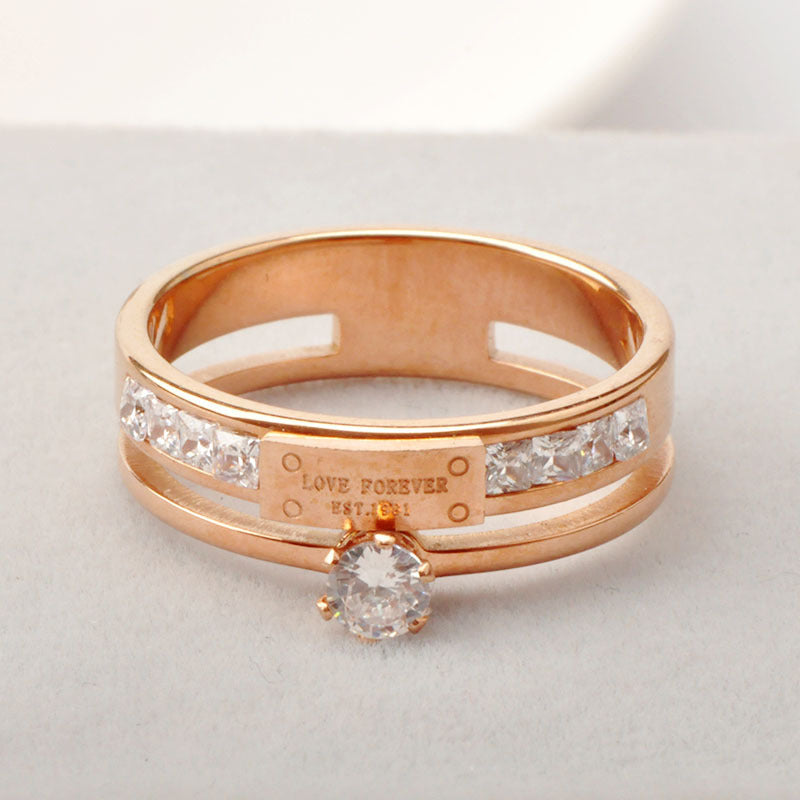 Retro Double Diamond Ring for Index Finger Rose Gold Titanium Steel Drop Shape Women Jewelry Korean Style Ring