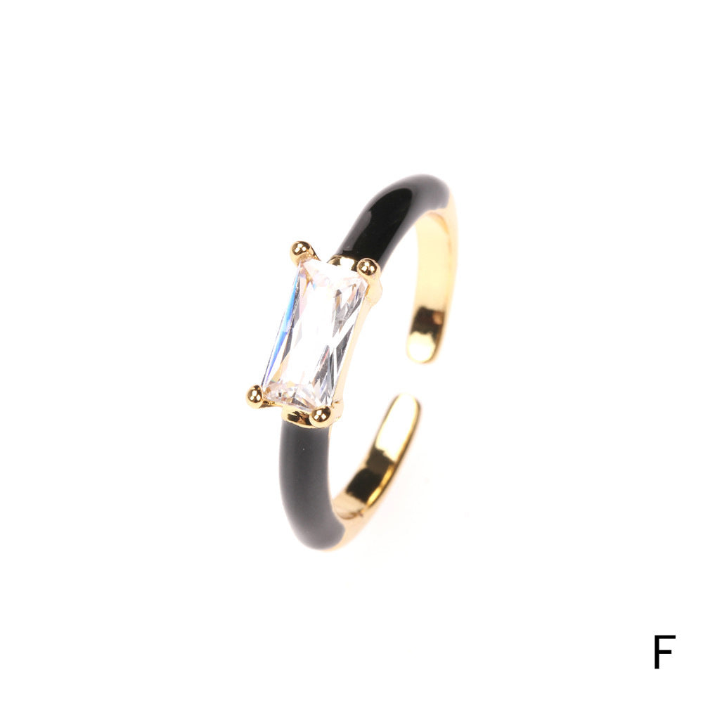 Women Zircon Ring Square Gold Plated Copper Adjustable Fashion Jewelry European American Elegant Durable Style