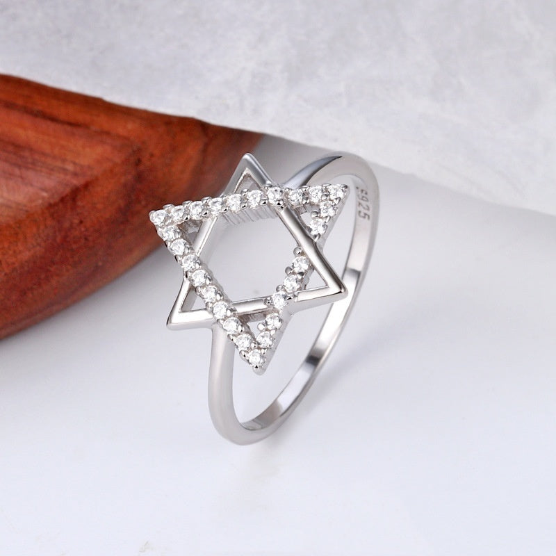 Women Sterling Silver Ring Hexagonal Design With Dotted Details Fashionable Elegant Band Ring For Women Classy
