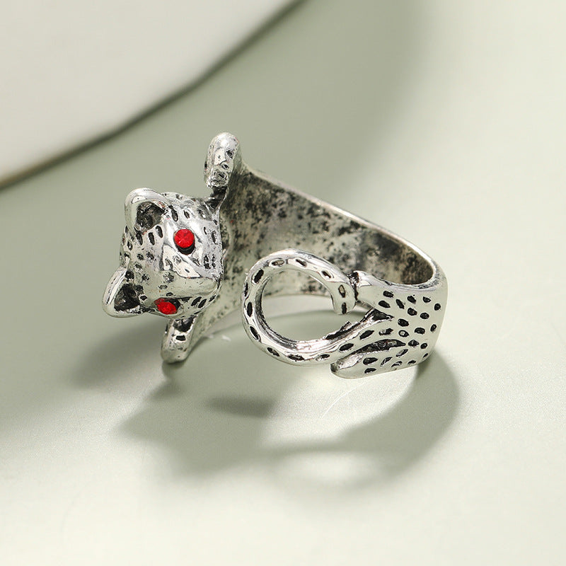 Adjustable Lucky Cat Ring For Women And Girls Vintage Distressed Silver Finish Copper Ring European Fashion Cute Animal