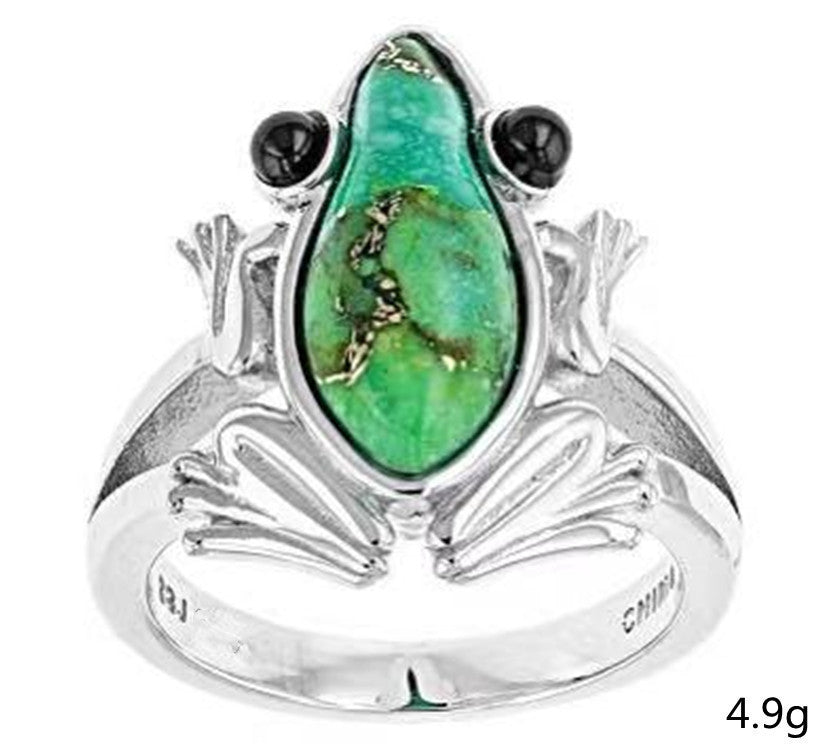 Turquoise Frog Animal Ring Cute Creative Jewelry For Women Zinc Alloy Fashion Ring Statement Piece For Daywear