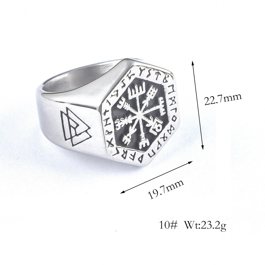 Unisex Stainless Steel Hexagon Viking Compass Ring Style