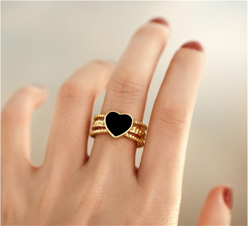 Heart Shaped Love Ring Alloy Vintage Retro Electroplate Niche Design Fashion Jewelry Durable Elegant Statement