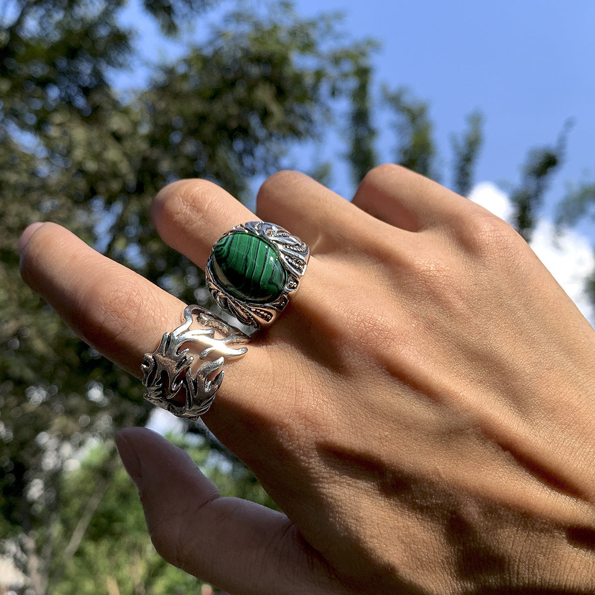 Mens Ring Set Of Two Retro Pattern Design Ancient Silver Finish Perfect For Everyday Wear Or Special Occasions