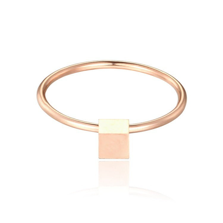 Rose Gold Stainless Steel Square Ring Women Fashion Jewelry