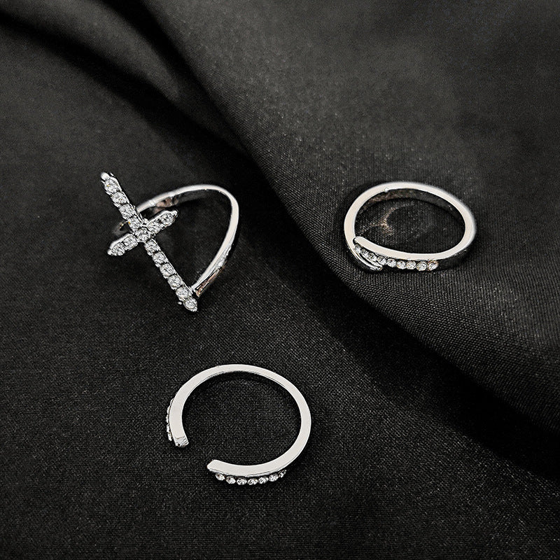 Adjustable Cross Ring For Women And Men Retro Geometric Alloy Electroplated Inlaid Design Jewelry Mosaic Inlaid Gems