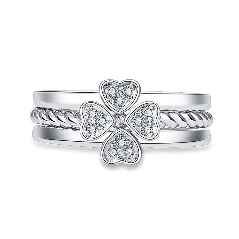 Four Leaf Clover Ring for Women Featuring Rotating Clover and Sparkling Zircon Accents Adjustable Size Sparkle