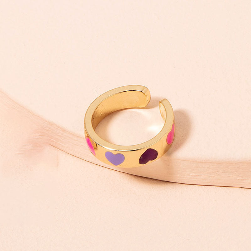 Womens Heart Ring Electroplated Alloy Retro Design Elegant Birthday Gift Travel Keepsake Ring Gold Tone Finish