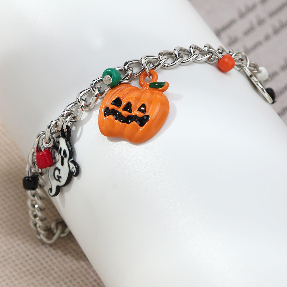 Gold Plated Skull And Pumpkin Imp Bracelet For Women