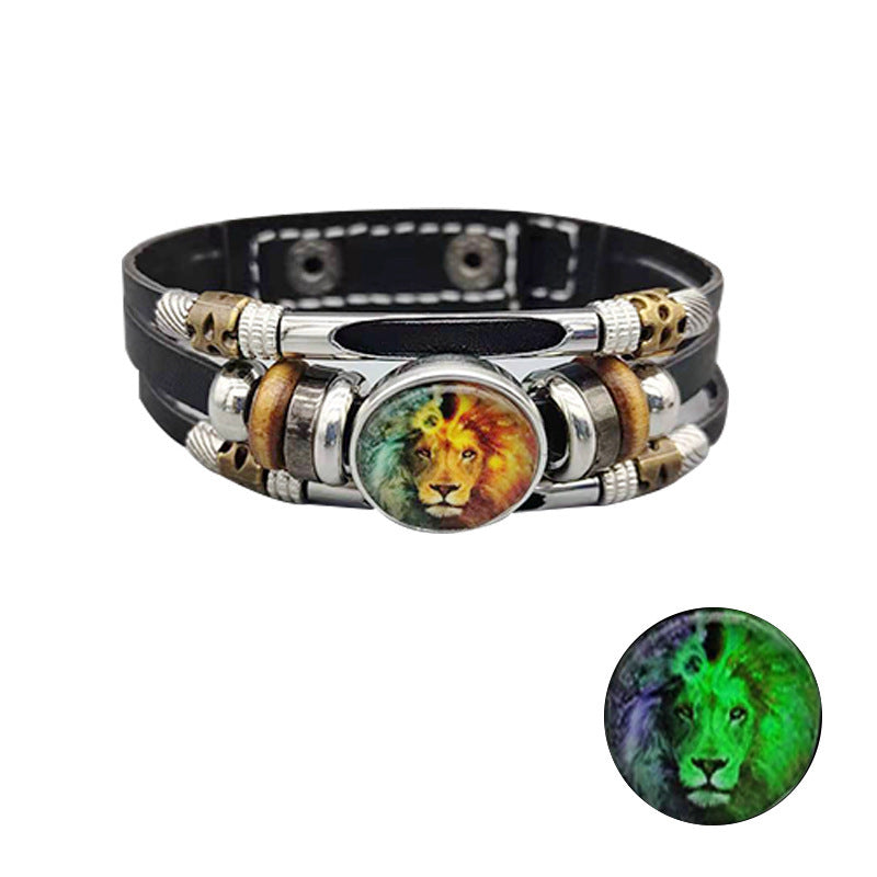 Unisex Retro Leather Bracelet Constellation Luminous Zodiac Sign Alloy Inlay Vintage Jewelry Gift Perfect Gift