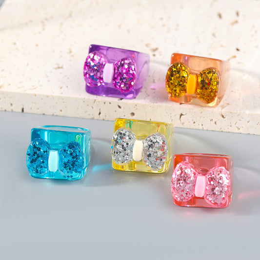 Women Bow Design Ring Plastic Resin Candy Color Jewelry European American Inspired Fashion Ring For Everyday Wear