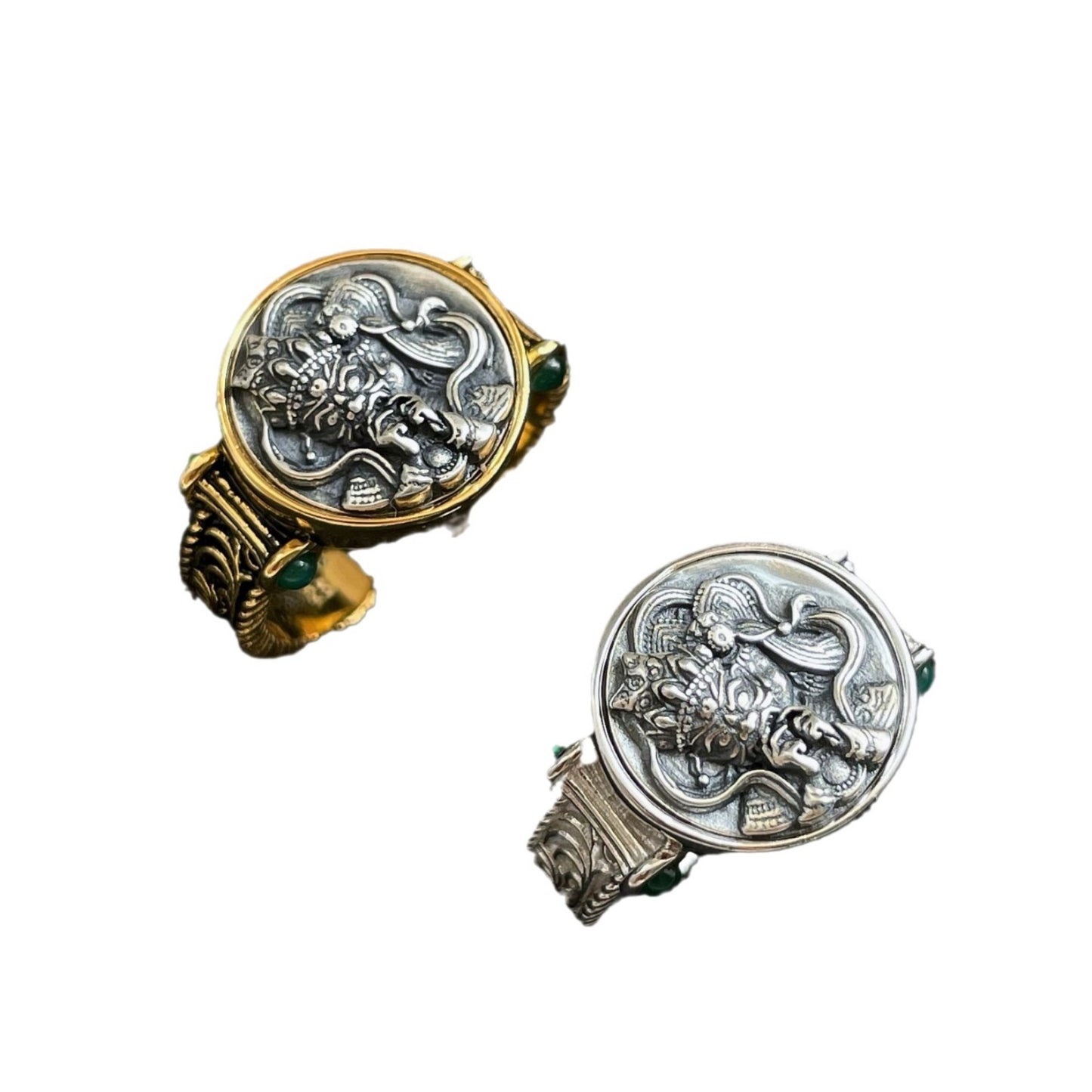 Grass Pattern Ring For Women Open Mouth Geometric Jewelry In Gold And Silver Copper Plated Retro Chinese Style
