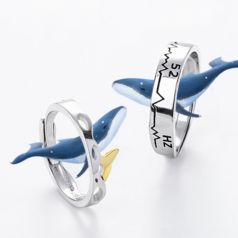 Couple Rings Adjustable Platinum Plated Copper Geometric Whale Design Matching Style Promise Bands Anniversary
