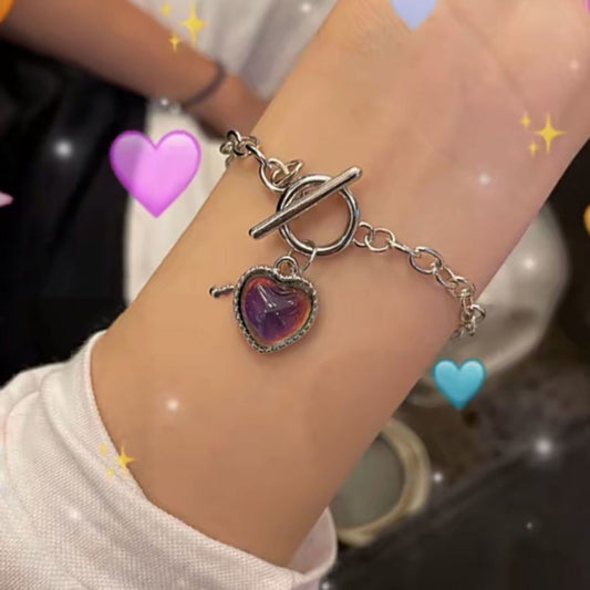 Womens Heart Bracelet Set Electroplated Alloy Inlay Jewelry Gift For Her Teens Elegant Charm With Gift Box Now