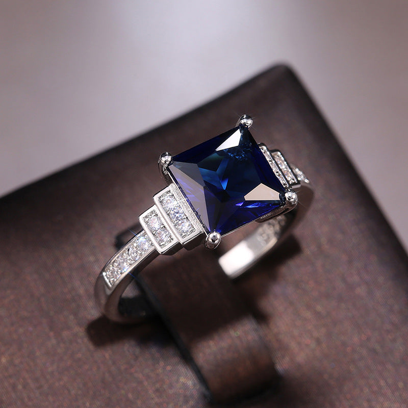 Geometric Zircon Inlay Ring Platinum Plated Copper Band Women European Style Wedding Jewelry Elegant Gift Idea