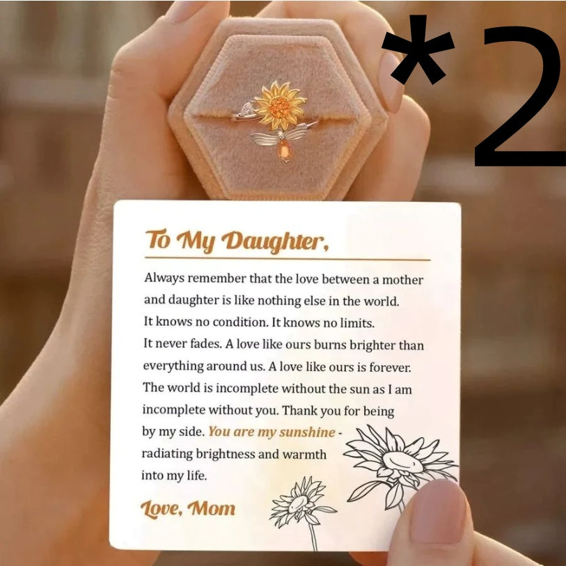 Womens Adjustable Rotating Sunflower Ring Zircon Inlaid Copper White Color Plated Durable Fashion Jewelry Gift