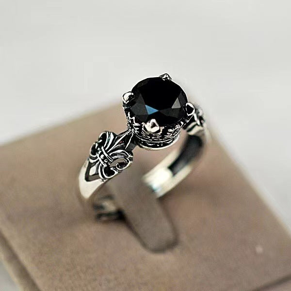 Unisex Crown Ring Copper Adjustable Geometric Black Agate