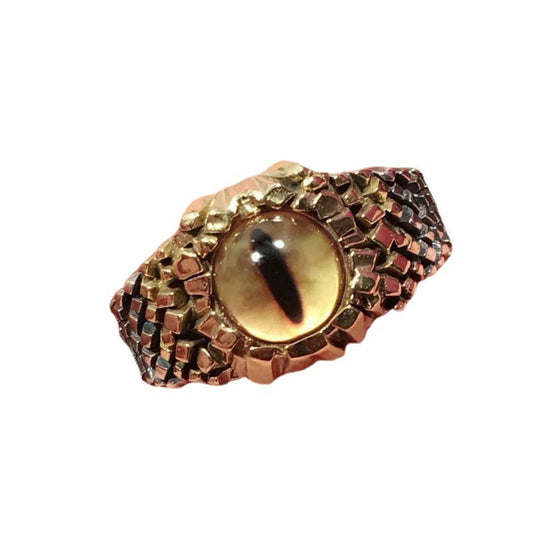 Unisex Copper Ring With Sterling Silver Gem Inlay Adjustable Opening Geometric Python Eye Retro Statement Ring