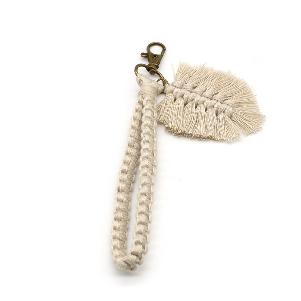 Handwoven Cotton String Keychain With Detachable Leaf Charm For Keys And Bags Accessory Cute Pendant Mini Size