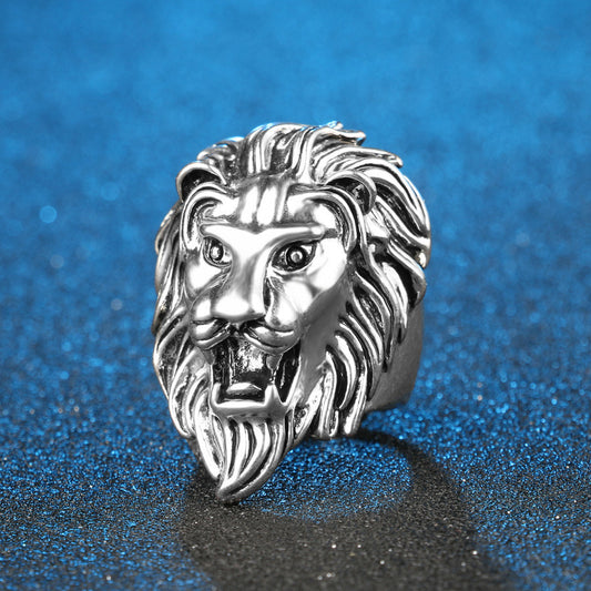Mens Lion Head Ring Titanium Steel Gold Electroplated Geometric Ring Punk Rock Hip Hop Fashion Jewelry Fashion