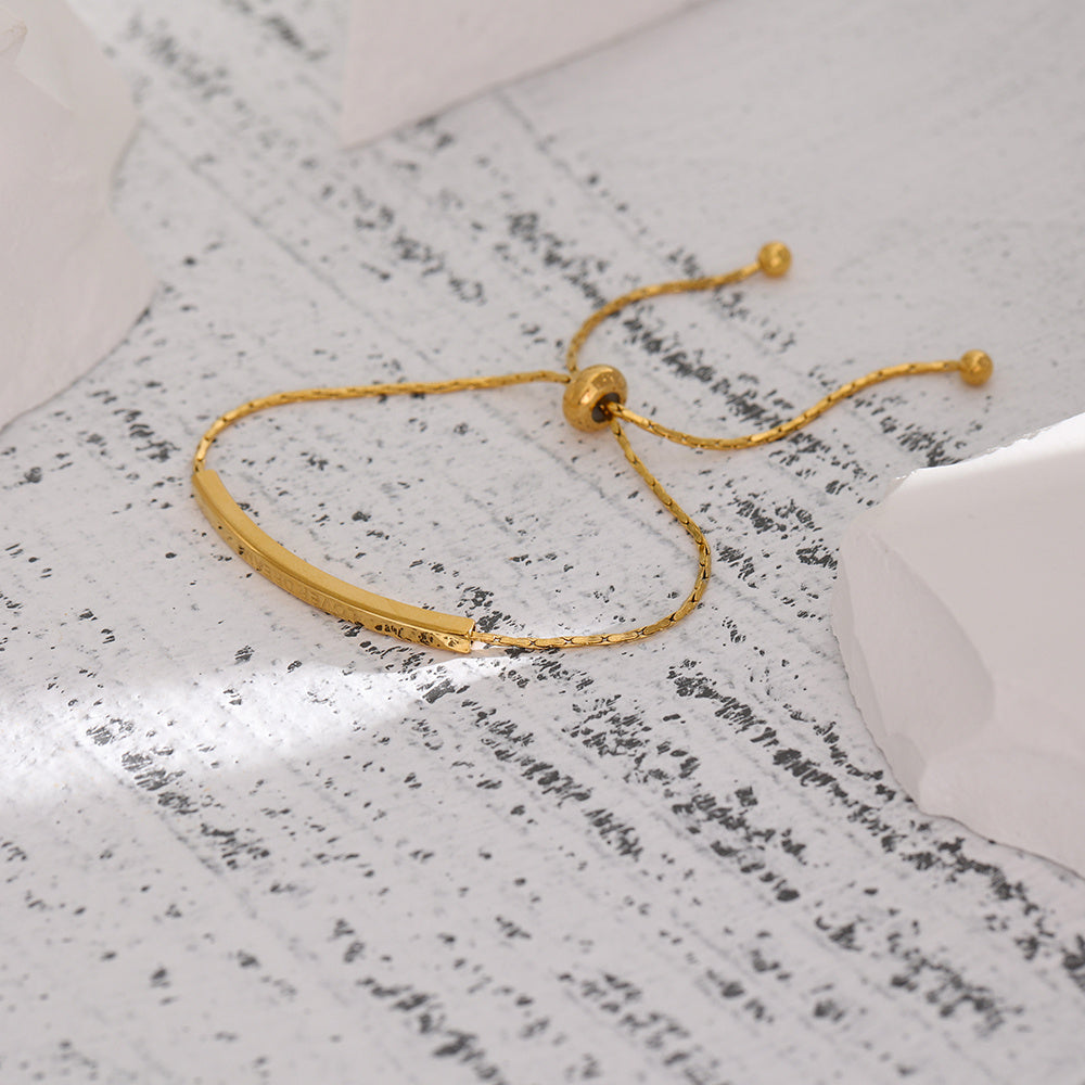 Womens Adjustable Geometric Alloy Bracelet Gold Tone With Letter Design For Everyday Wear Gift For Special Day